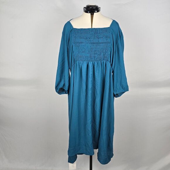 Bloomchic Dress Women's 2X Blue Off - On Shoulder Fit & Flare Midi Shirred NWT - Picture 10 of 10